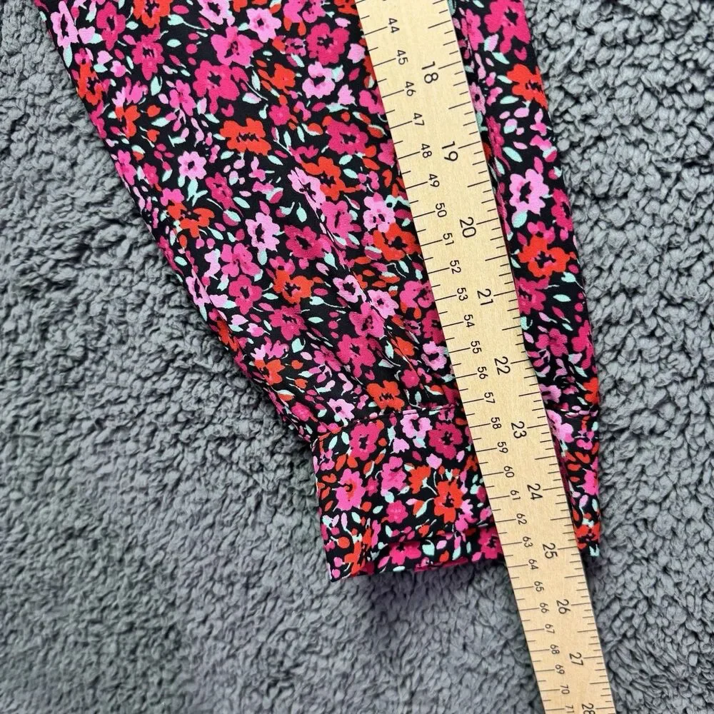J. Crew Womens Floral Abstract Long Sleeve Popover Blouse Top Large Red Pink
